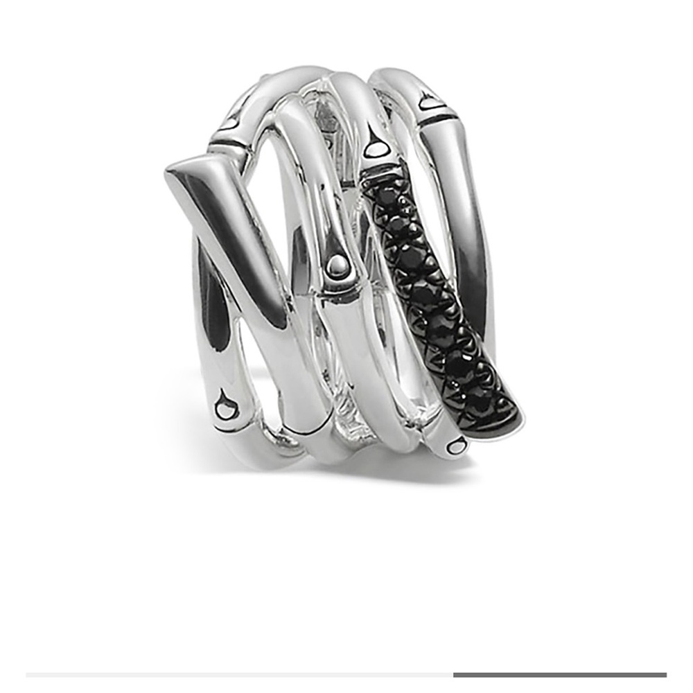 Women's Sterling Silver Bamboo Lava Wide Ring with small diamonds